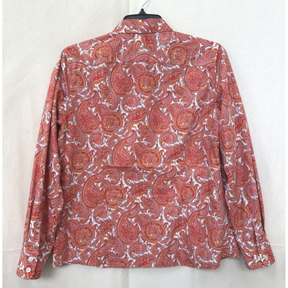 Lands End No Iron Boho Paisley Supima Cotton Button Down Shirt 10P Red Orange - Picture 3 of 10